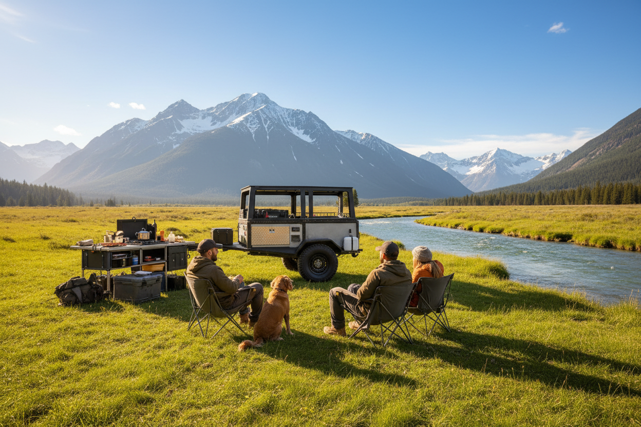 Sunny Grassy Plain Camp Scene